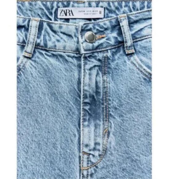 ZARA Z1975 MID WAIST RIPPED CUT OUT STRAIGHT LEG JEANS - Picture 2 of 3